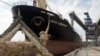 The Lebanese-flagged bulk carrier Brave Commander is seen taking on wheat for Ethiopia in the town of Yuzhne in Ukraine's Odesa region on August 14.