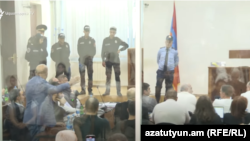 Armenia - Archbishop Bagrat Galstanian and his supporters stand trial in Yerevan, October 9, 2025.
