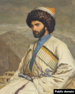 Хаджи-Мурат на фоне села Хунзах. Рисунок Г. Г. Гагарина, 1848