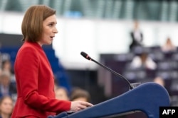 Президентка Молдови Мая Санду звертається до Європарламенту під час пленарного засідання у Страсбурзі, Франція, 9 вересня 2025 року