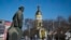 A monument to Vladimir Lenin stands in the center of Comrat in the former Soviet republic of Moldova. 