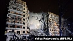 Многоквартирный дом, в который попала российская ракета. Днепр, 14 января 2023 года