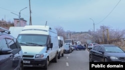 Cars stuck on a road connecting Armenia and Nagorno-Karabakh, December 13, 2022.