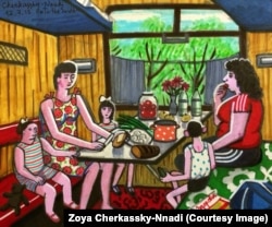 А это картина 2015 года «На юг». Женщины с детьми направляются к украинскому побережью Черного моря в спальном вагоне