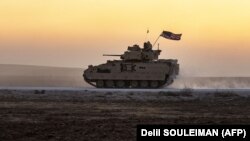 A Bradley infantry fighting vehicle is used by U.S. forces in Syria in 2019.