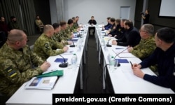 Президент України Володимир Зеленський під час наради з військовим керівництвом щодо ситуації на кордоні з Білоруссю. Львів, 11 січня 2023 року