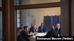 Эммануэл Макрон, Никол Пашинян, Илхам Алиев, Шарль Мишель. Прага, Чехия.