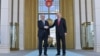 Turkish President Recep Tayyip Erdogan greets his Kazakh counterpart, Qasym-Zhomart Toqaev, in Ankara on May 10. 