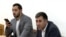 Armenia - Opposition activist Samvel Vartanian (left) and his lawyer Ruben Melikian attend a court hearing in Yerevan, April 8, 2025. 