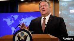 ԱՄՆ պետքարտուղար Մայք Փոմփեոն ճեպազրույցի ժամանակ, Վաշինգտոն, 8-ը ապրիլի, 2019թ․