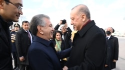 Президент Узбекистана Шавкат Мирзияев встречает прибывшего с визитом в Ташкент президента Турции Реджепа Тайипа Эрдогана. 29 марта 2022 года.