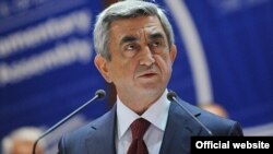 Armenian President Serzh Sarkisian speaks at the Council of Europe's Parliamentary Assembly in Strasbourg on June 22.