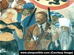 Фрагмент працы Алеся Пушкіна ў царкве сьвятога Мікалая Цудатворца ў вёсцы Бобр