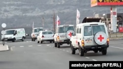 Nagorno-Karabakh - Red Cross vehicles are seen outside Stepanakert, January 4, 2023.