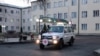 Nagorno-Karabakh - A Red Cross vehicle is seen outside a hospital in Stepanakert.