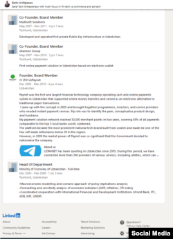 Botir Orifjonov o‘z Linkedin sahifasida davlat lavozimida ishlagan yillarini aniq ko‘rsatgan.