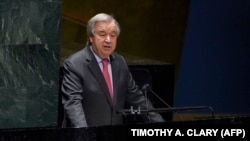 UN Secretary-General Antonio Guterres speaks at the General Assembly 58th plenary meeting in New York on February 23, 2022, on the Russia-Ukraine conflict.