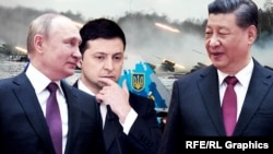 Владимир Путин, Владимир Зеленский  жана Си Цзиньпин. Коллаж. 