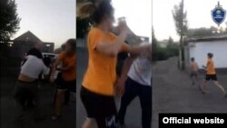 Кыздын эркектерди сабап жаткан учурун адамдар телефонго тартып алышкан. 