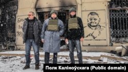  Дзьмітры Шчыгельскі, Зянон Пазьняк, Павал Вусаў. Бахмут, 30 студзеня 2022 