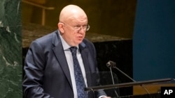 ՄԱԿ-ում Ռուսաստանի դեսպան Վասիլի Նեբենզյան ելույթ է ունենում Գլխավոր ասամբլեայի արտահերթ նստաշրջանում, Նյու Յորք, 28-ը փետրվարի, 2022թ․