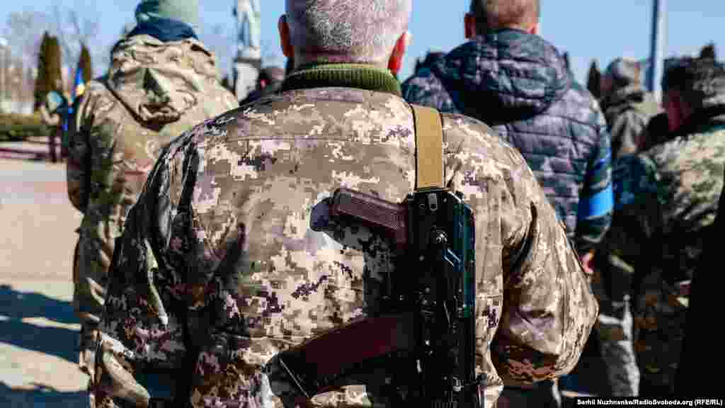 Прощання з полковником ЗСУ Валерієм Гудзем, який загинув внаслідок атаки російських військ на Луганщині. Київська область, 15 березня 2022 року