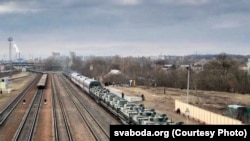 Расейскія танкі ў Гомлі, люты 2022