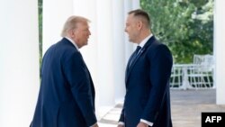 Прэзыдэнты ЗША і Польшчы Дональд Трамп і Караль Наўроцкі ў Белым доме 3 верасьня 2025