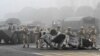 Kazakh soldiers line the streets of Almaty, Kazakhstan, on January 6, 2022, after mass anti-government protests erupted across the country. 