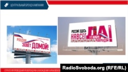 Ուկրաինա - Ծրագրվող հանրաքվեում «Այո» քվեարկելու կոչով գովազդային վահանակներ Խարկովի շրջանում, 19-ը սեպտեմբերի, 2022թ.