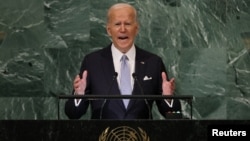 ԱՄՆ նախագահ Ջո Բայդենը ելույթ է ունենում ՄԱԿ-ի Գլխավոր ասամբլեայի 77-րդ նստաշրջանում, Նյու Յորք, 21-ը սեպտեմբերի, 2022թ.
