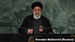 ԻԻՀ նախագահ Էբրահիմ Ռայիսին ելույթ է ունենում ՄԱԿ-ի Գլխավոր ասամբլեայի 77-րդ նստաշրջանում, Նյու Յորք, 21-ը սեպտեմբերի, 2022թ.