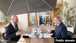 Belgium - European Council President Charles Michel meets with Armenian Prime Minister Nikol Pashinian ahead of an Armenian-Azerbaijani summit in Brussels, May 22, 2022.