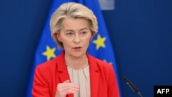 Եվահանձնաժողովի նախագահ Ուրսուլա ֆոն դեր Լայենը ասուլիս է տալիս Ռուսաստանի դեմ պատժամիջոցների 18-րդ փաթեթի վերաբերյալ, 10-ը հունիսի, 2025թ.