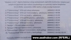 Türkmen banklarynda telefon arkaly nobata ýazylmak barada asylan bildiriş