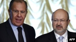 Сергей Лавров (слева) и Ламберто Заньер, Москва, 25 апреля 2017 г.
