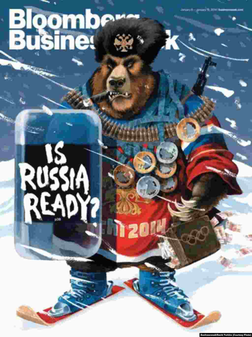 &quot;Bloomberg Businessweek&quot; журналы Олимпиада төзелешендәге коррупция проблемнарын күтәрә. Тышлыкта чит илләрдә Русия символы буларак кабул ителгән аю сурәтләнә. 