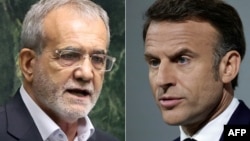 За словами Еммануеля Макрона (праворуч), передусім він закликав Масуда Пезешкіана звільнити ув’язнених громадян Франції