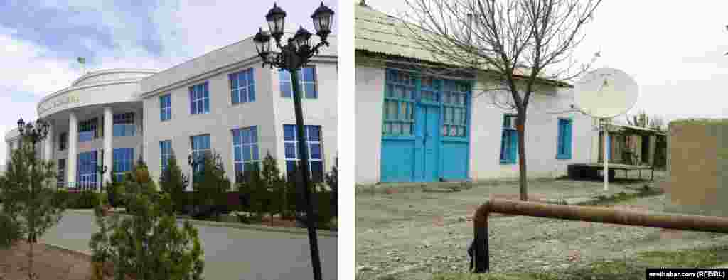 Çepde: Babarapdaky söwda merkezi; Sagda: Mäne obasynyň bir ýaşaýyş jaýy.