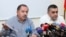 Armenia - Dashnaktsutyun party leaders Aghvan Vartanian (L) and Armen Rustamian hold a news conference, Yerevan, 24Aug2015.