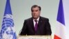 Tajik President Emomali Rahmon is speaking at the Paris climate change conference