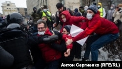 На акции в поддержку Алексея Навального. Москва, 23 января 2021 года