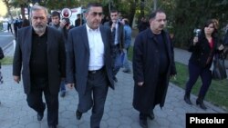 Armenia - Aghvan Vartanian (R) and other leaders of the Armenian Revolutionary Federation lead a demonstration in Yerevan, 29Oct2013.