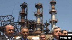 Armenia -- President Serzh Sarkisian inspects the Nairit chemical plant in Yerevan on May 15, 2009, the day after it was hit by two deadly explisions.