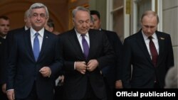 Հայաստանի, Ռուսաստանի և Ղազախստանի նախագահները Եվրասիական տնտեսական բարձրագույն խորհրդի հանդիպման ժամանակ, Մոսկվա, 8-ը մայիսի, 2015թ․