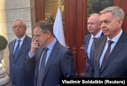 Михайло Галузін, Володимир Мединський, Олександр Фомін і Ігор Костюков (зліва направо) в Стамбулі, Туреччина, 15 травня 2025 року