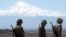 Armenia - Armenian soldiers taking part in a military exercise are pictured against the backdrop of Mount Ararat, May 26, 2022.