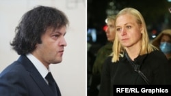 Ираклий Кобахидзе и Элина Валтонен на митинге в Тбилиси (коллаж)