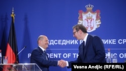 Գերմանիայի կանցլեր Օլաֆ Շոլցը և Սերբիայի նախագահ Ալեքսանդր Վուչիչը, Բելգրադ, 10 հունիսի, 2022թ.