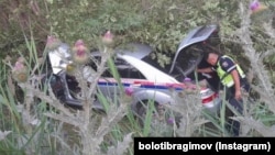 Жол кыймылынын коопсуздугун камсыздоо башкармалыгынын жолдон чыгып кеткен автоунаасы. 11-июнь, 2022-жыл. 